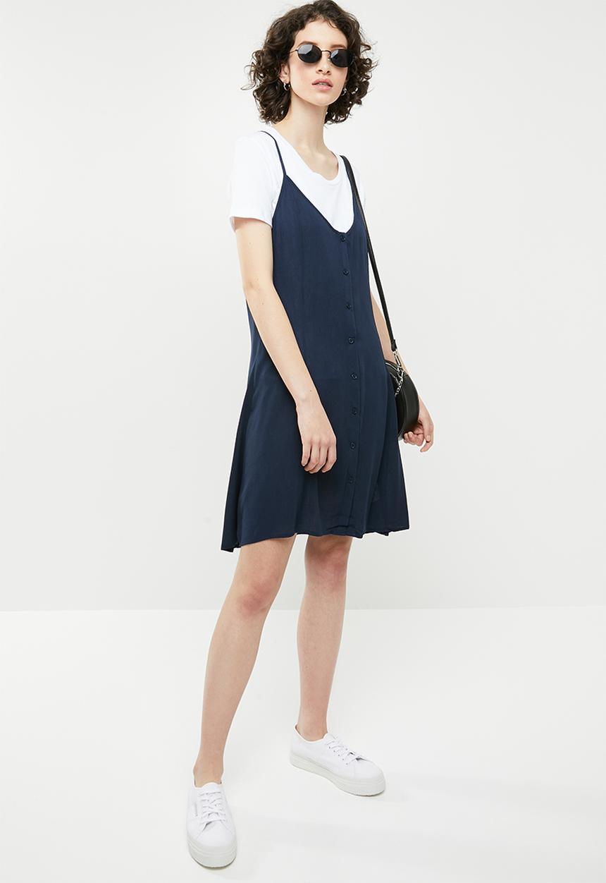 Brave Soul - Strappy woven button through dress - navy