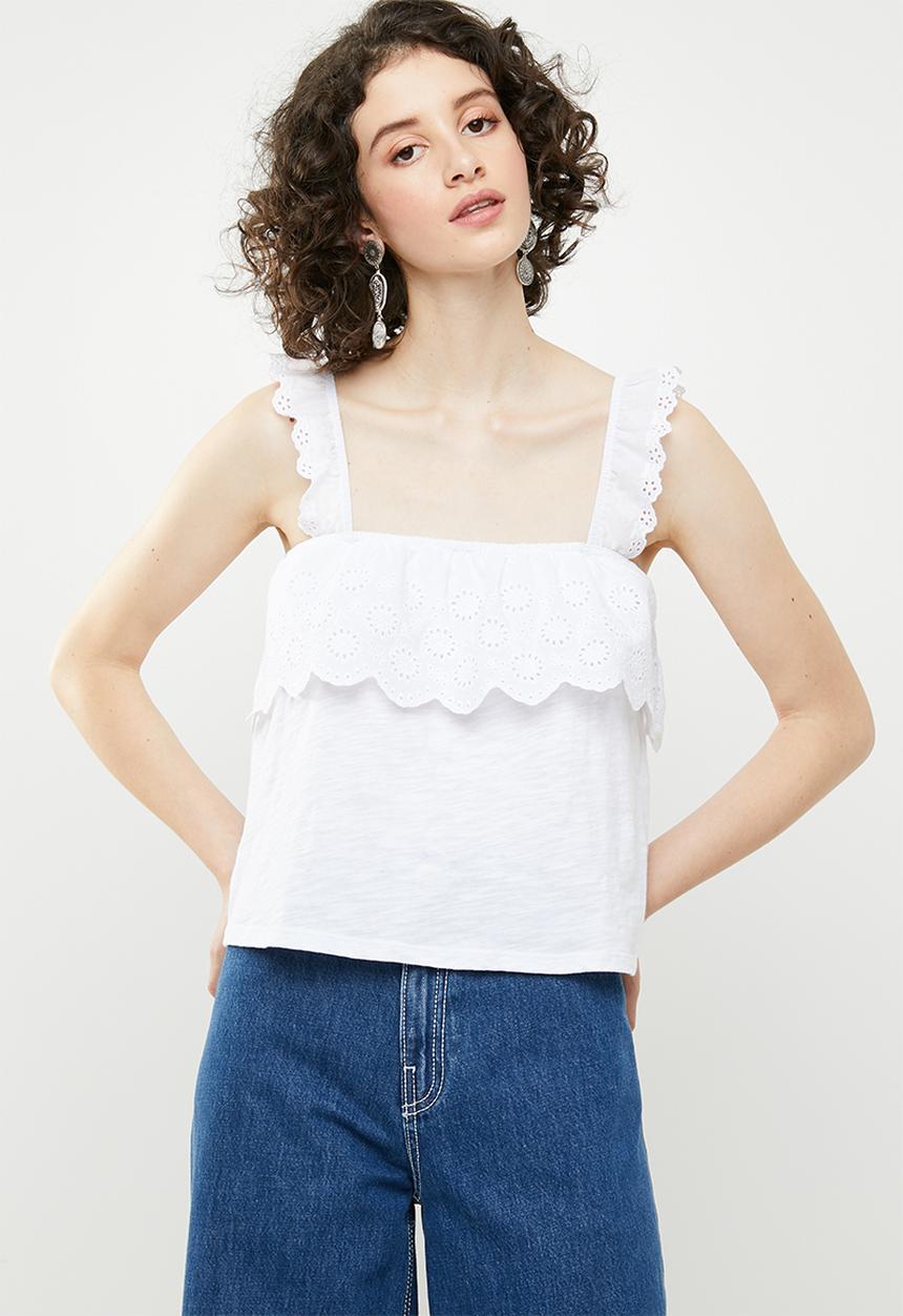 Forever21 - Broderie detail overlay crop top - white