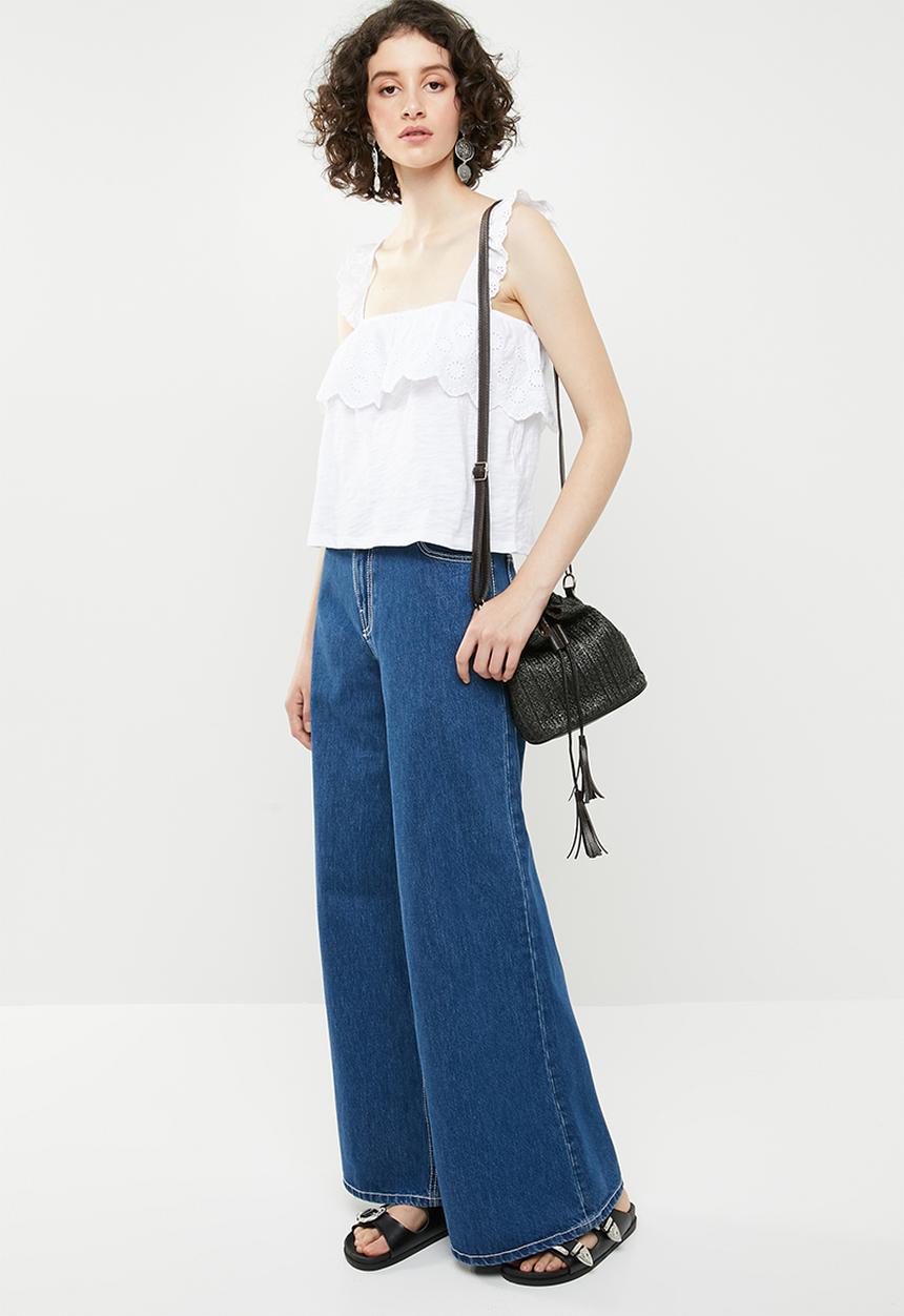 Forever21 - Broderie detail overlay crop top - white