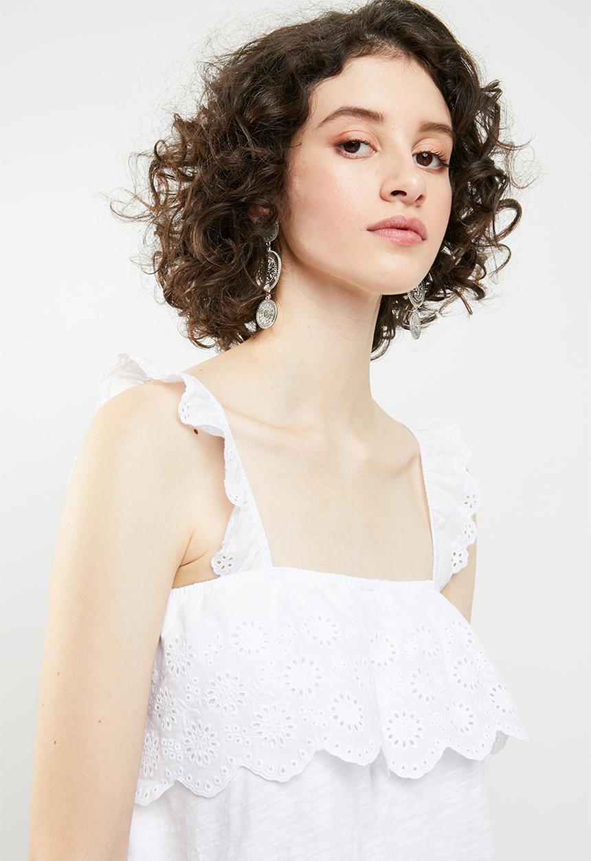 Forever21 - Broderie detail overlay crop top - white