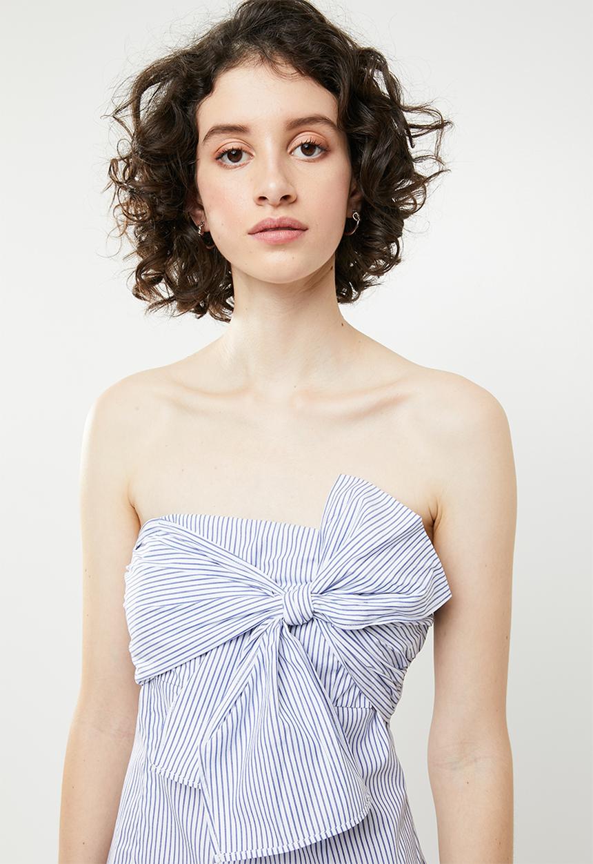 Forever21 - Bandeau bow bodycon dress - blue & white