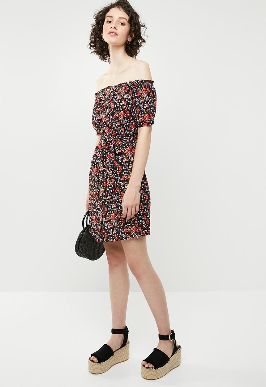 Forever21 - Off shoulder floral dress with tie - multi