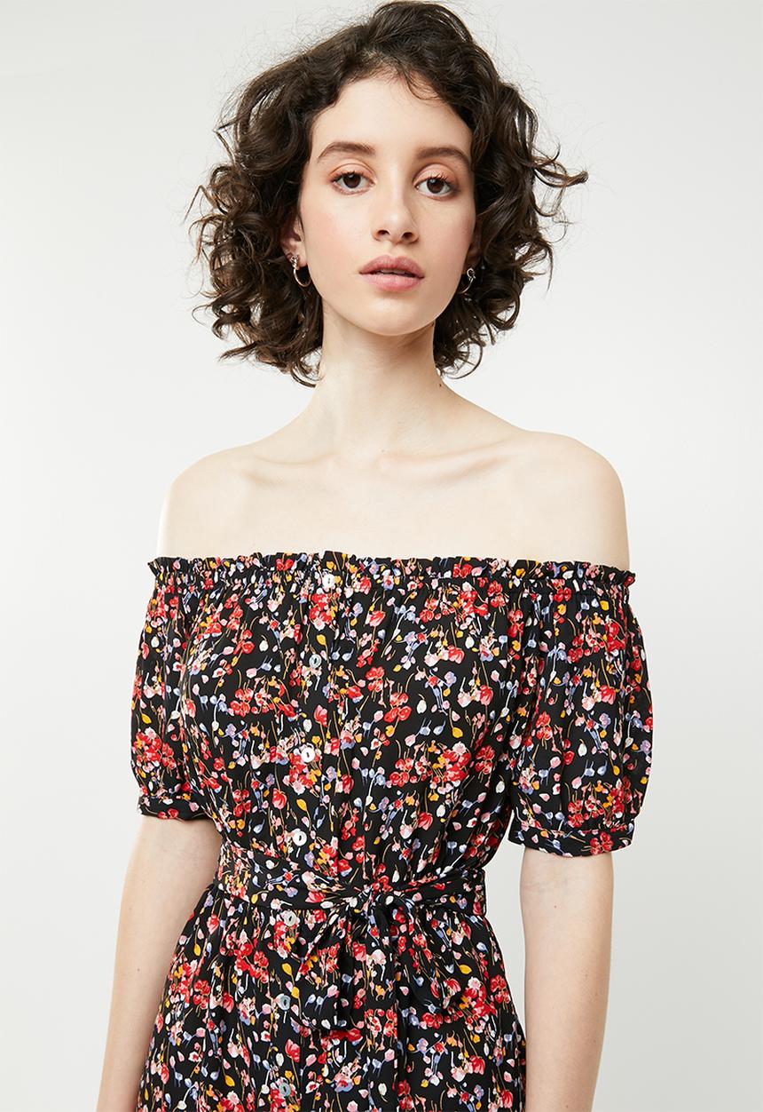 Forever21 - Off shoulder floral dress with tie - multi