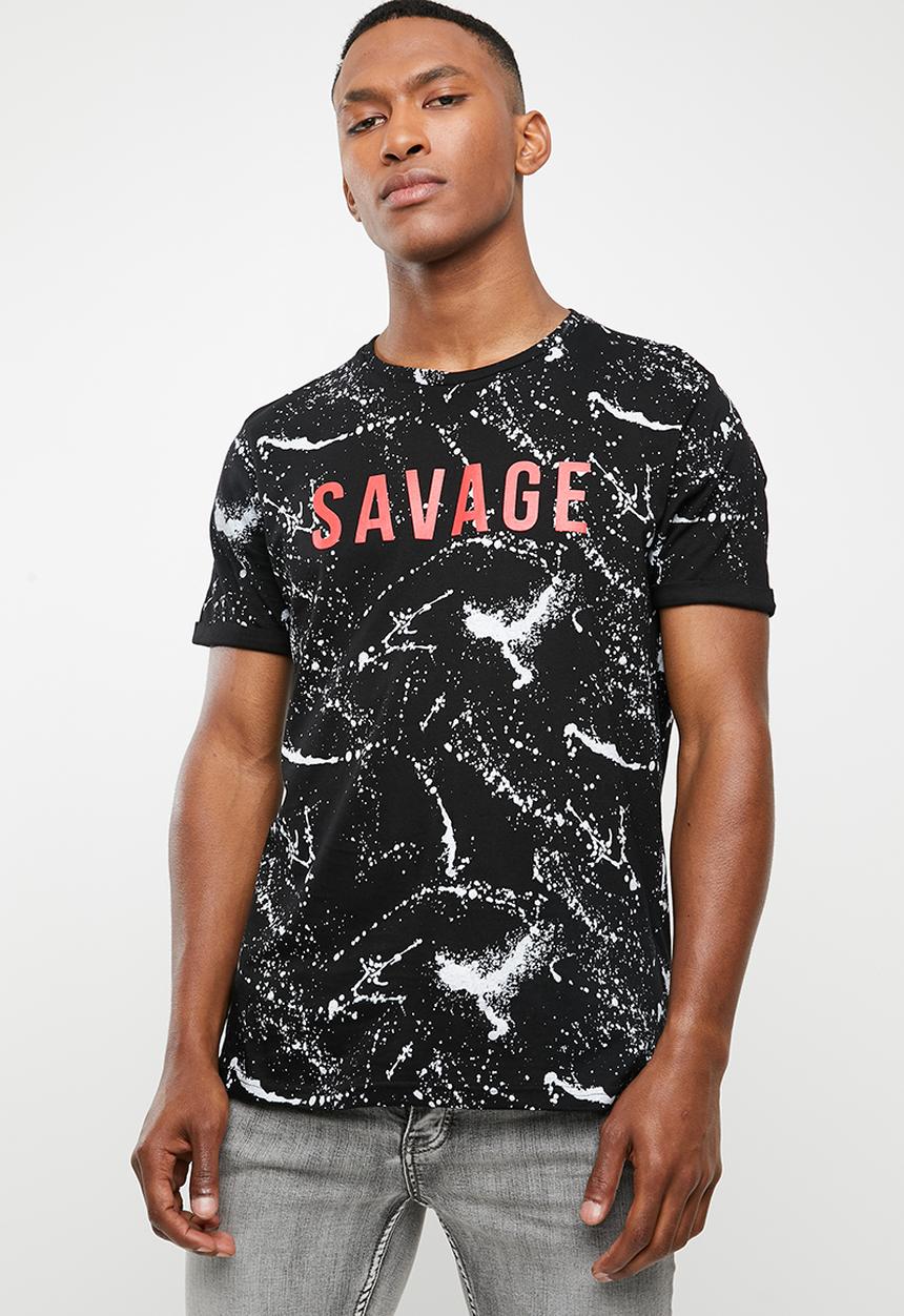 Brave Soul - Slang short sleeve tee - black & white 