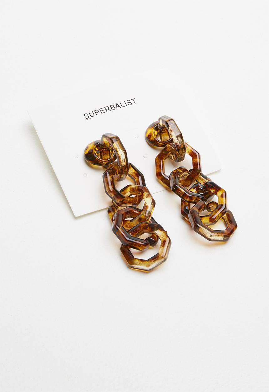 Superbalist - Hexagon animal print earrings - brown & black