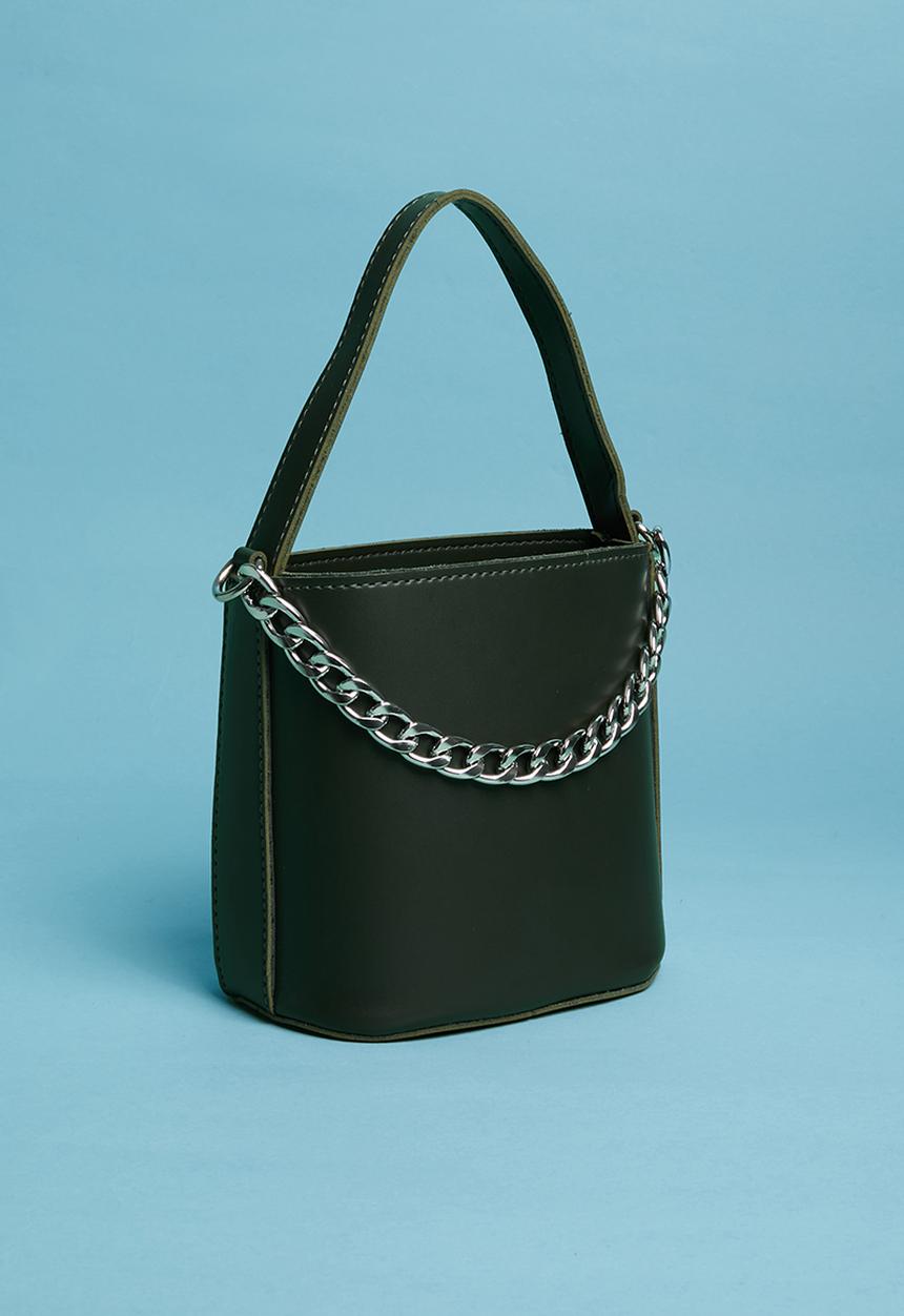 Superbalist - Drawstring chain detail bucket bag - green
