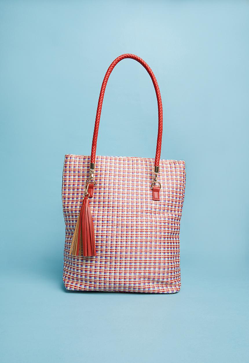 Superbalist - Woven shopper bag with tassel - blue & red
