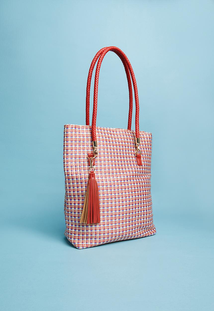 Superbalist - Woven shopper bag with tassel - blue & red