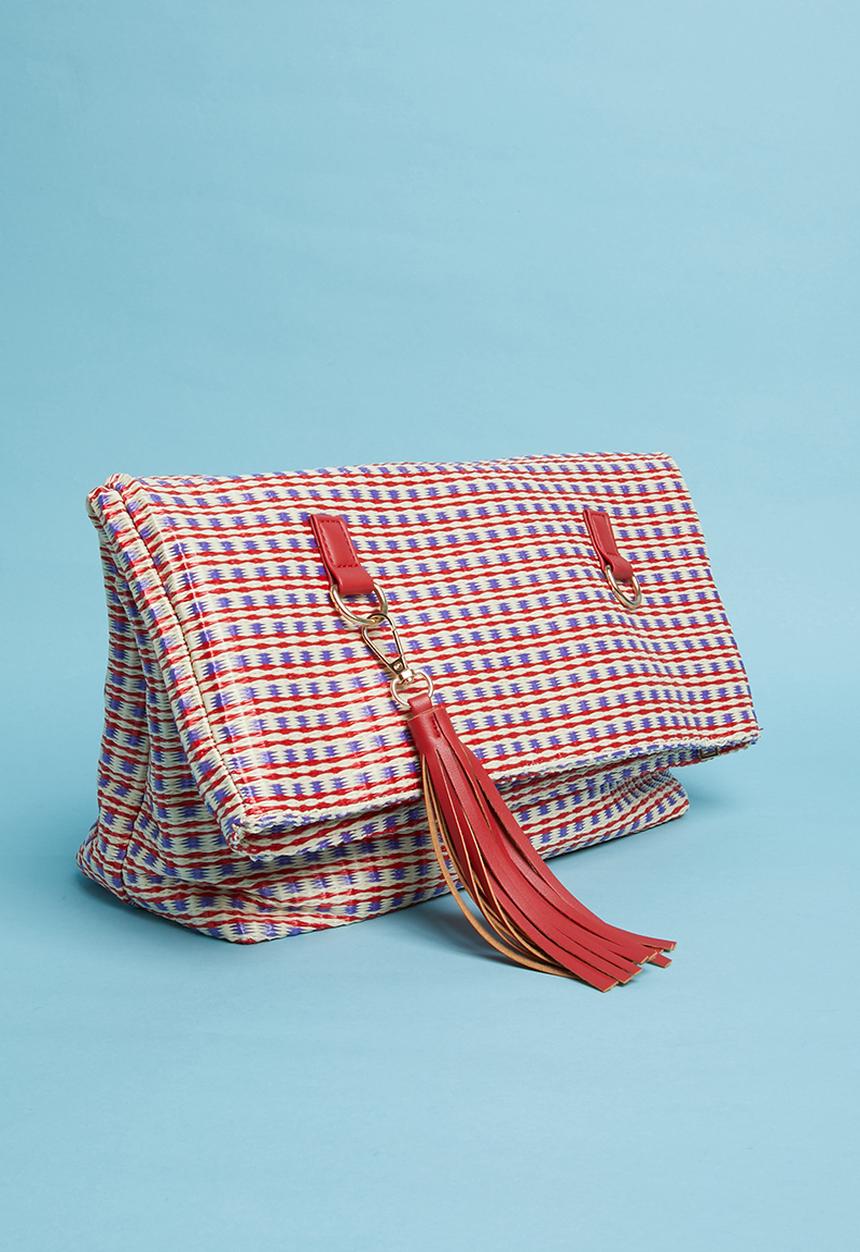 Superbalist - Woven shopper bag with tassel - blue & red