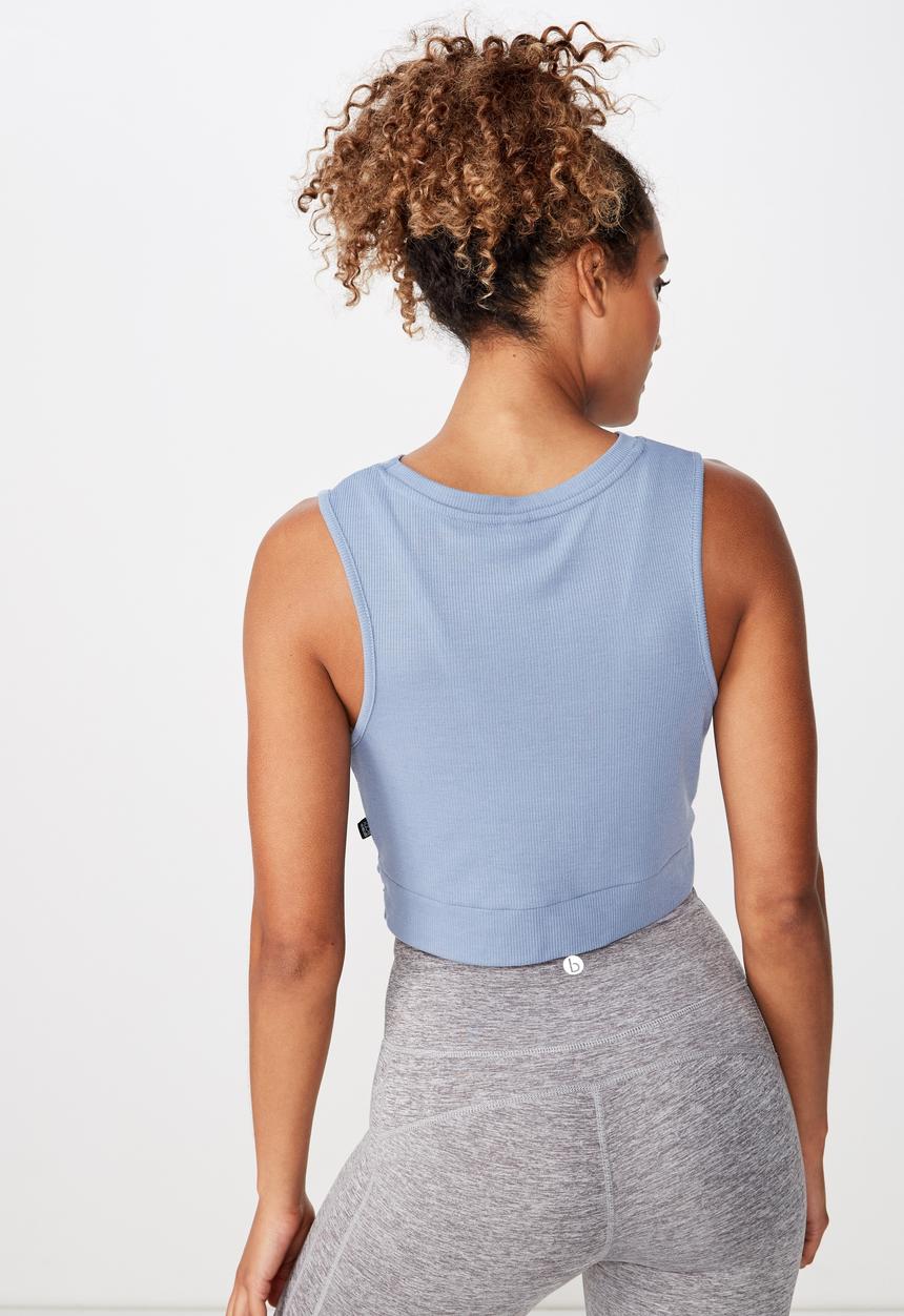 Cotton On - Rib twist front crop tank  - blue