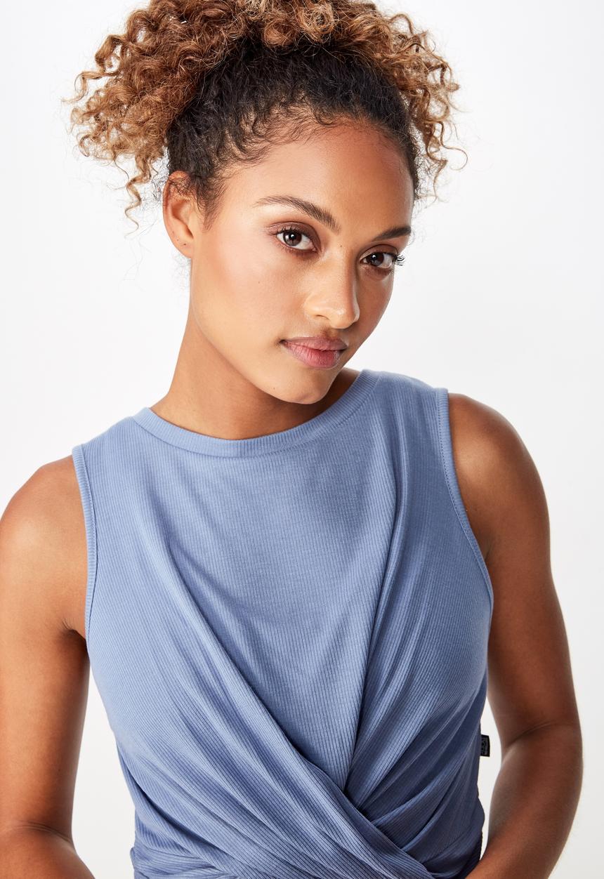 Cotton On - Rib twist front crop tank  - blue