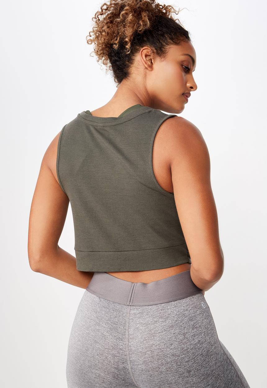 Cotton On - Rib twist front crop tank  - green