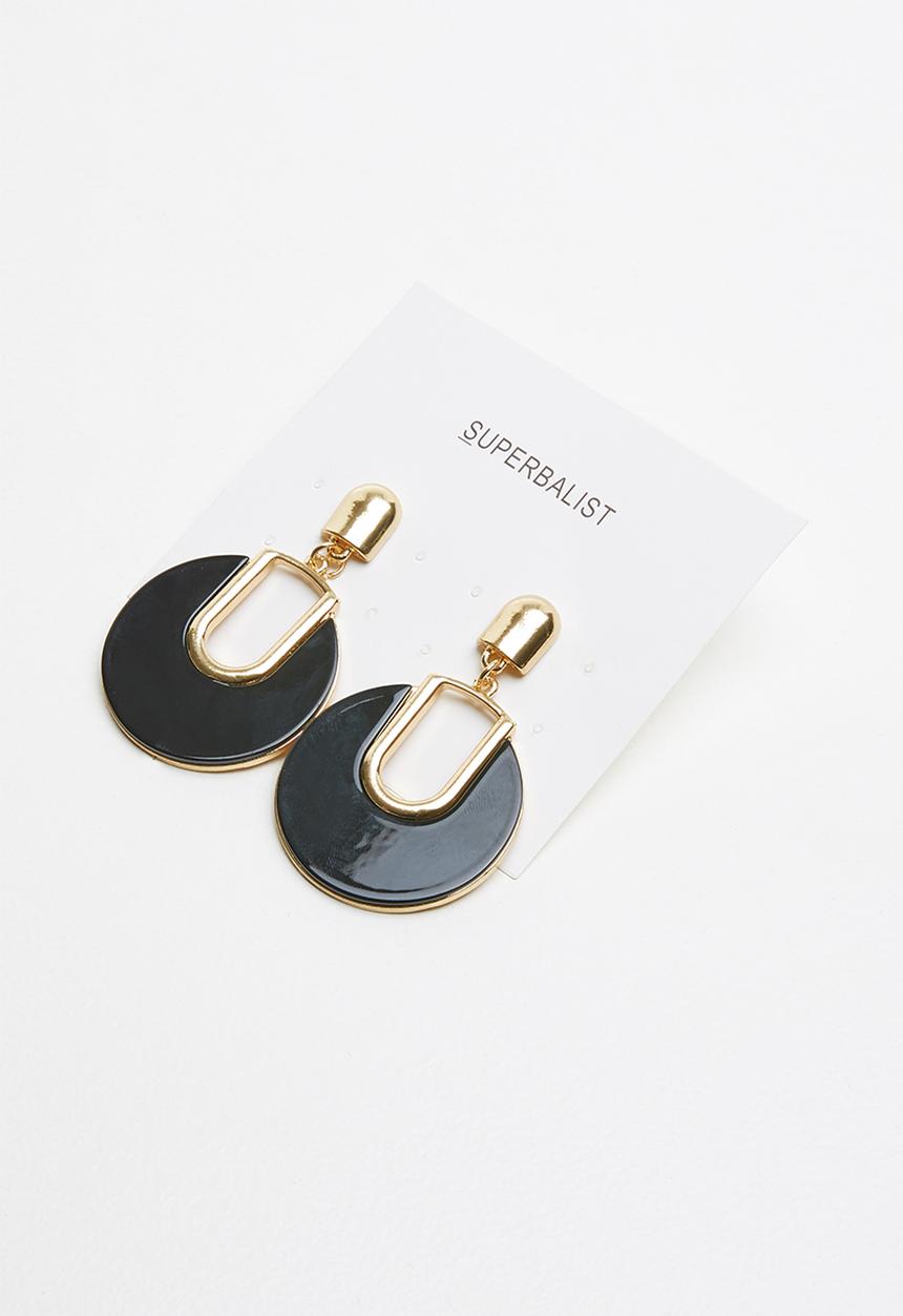 Superbalist - Disk shape resin earrings - black & gold