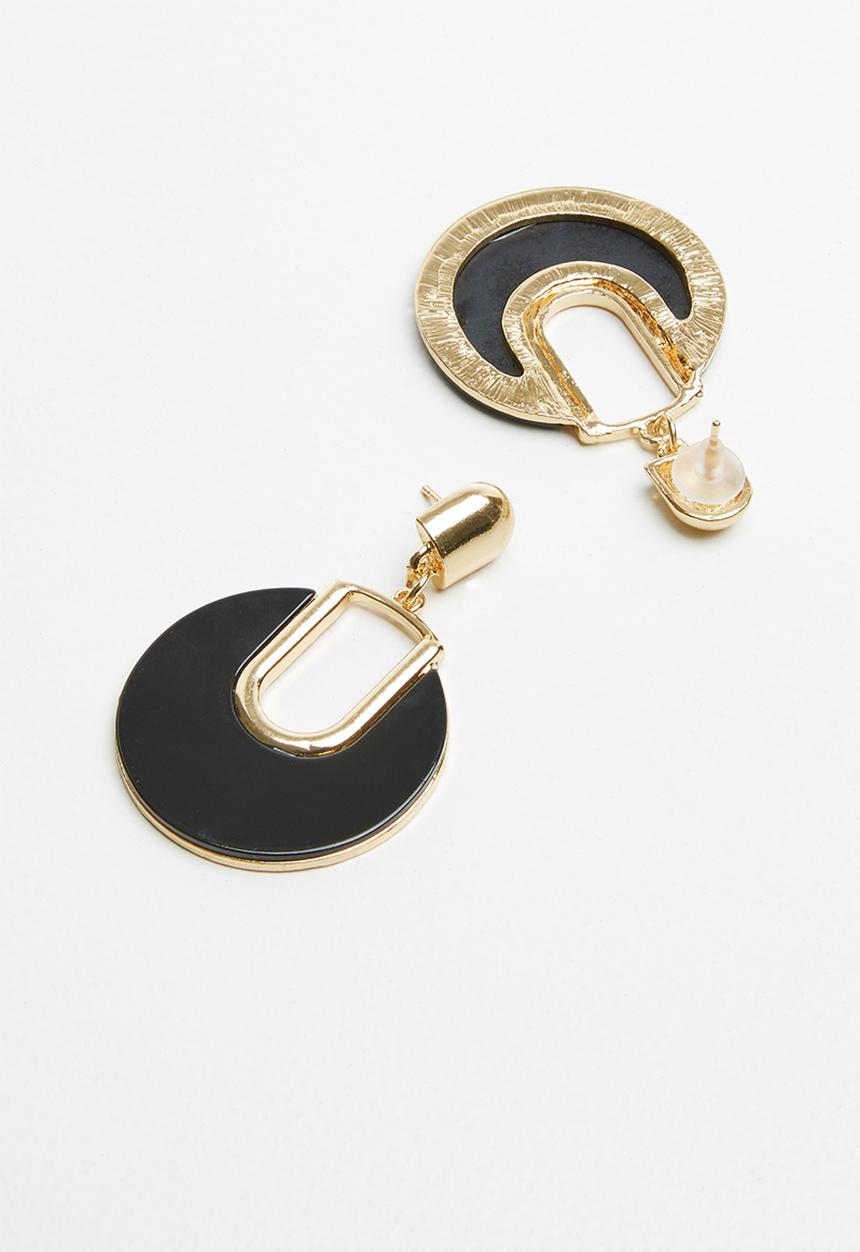 Superbalist - Disk shape resin earrings - black & gold
