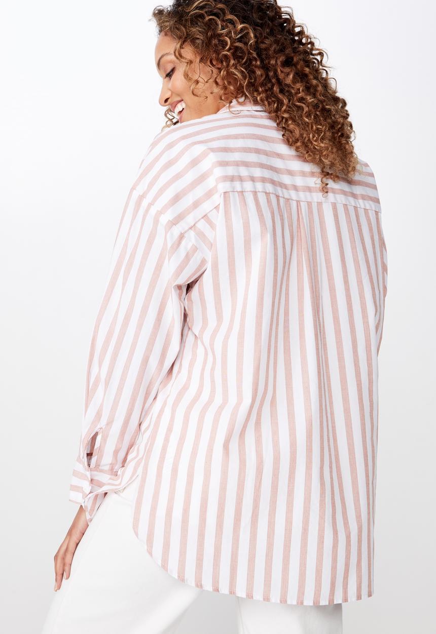 Cotton On - Pippa oversized shirt katie stripe - dusty pink & white 