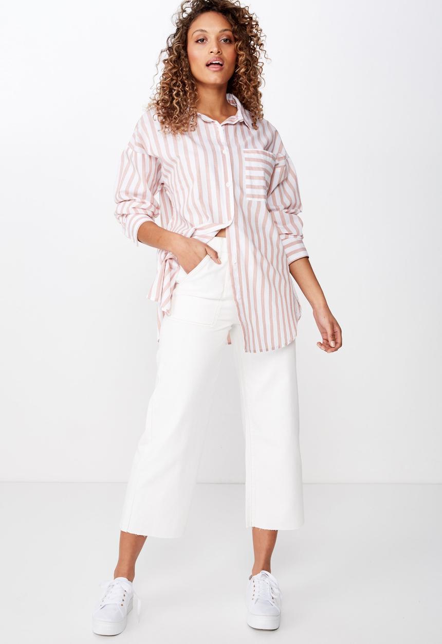 Cotton On - Pippa oversized shirt katie stripe - dusty pink & white 