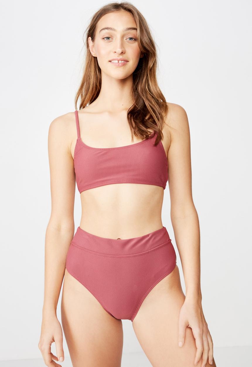 Cotton On - Highwaisted banded cheeky bikini bottom - pink