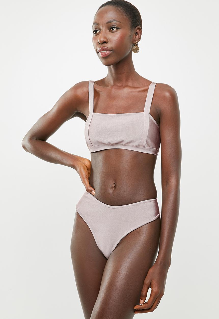 Missguided - Square neck high leg bandage bikini set - pink