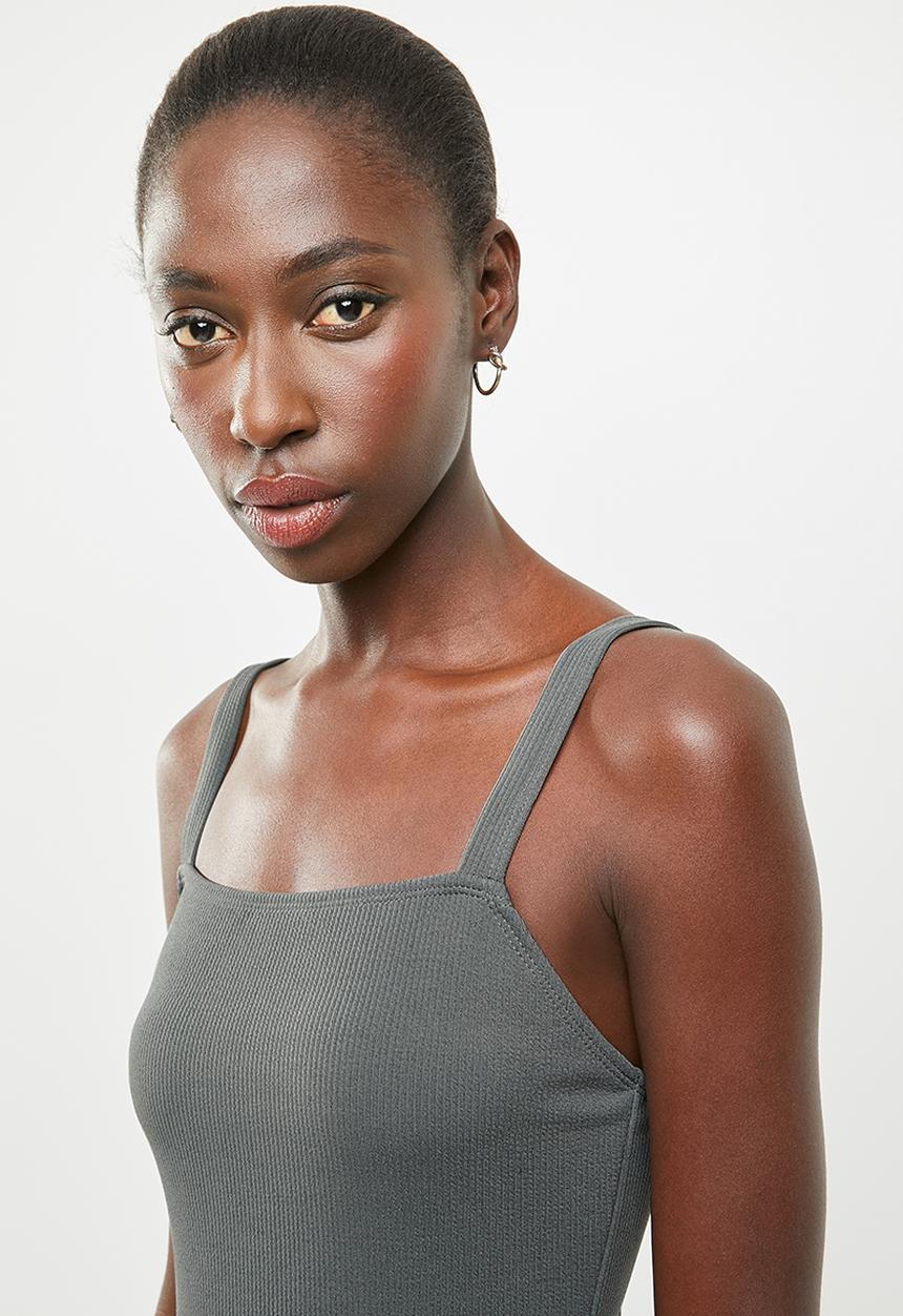 Missguided - Rib square neck swimsuit - grey