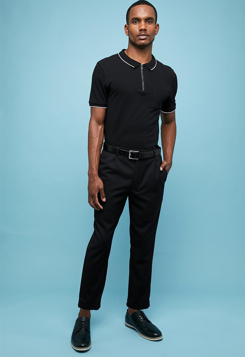 Superbalist - Pique slim fit zip golfer - black