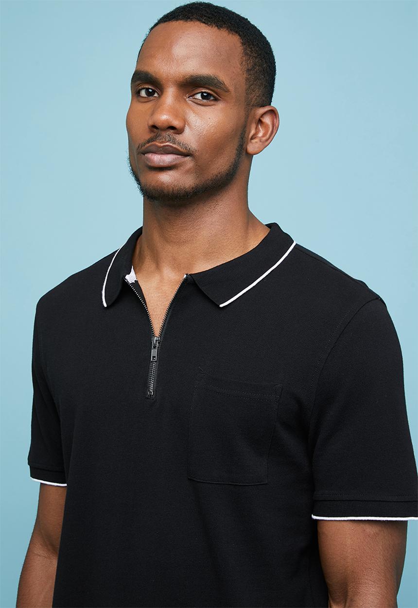 Superbalist - Pique slim fit zip golfer - black