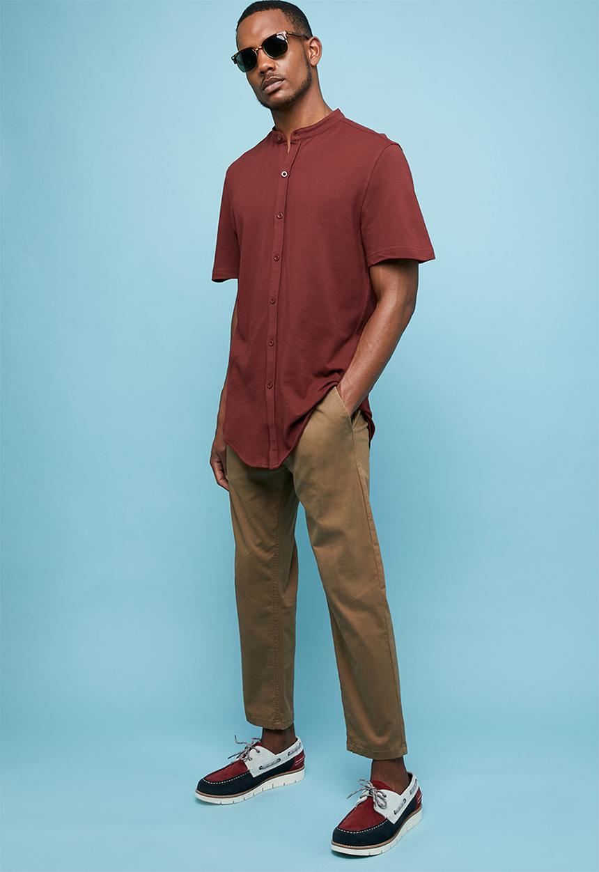 Superbalist - Pique knit mandarin shirt - burgundy