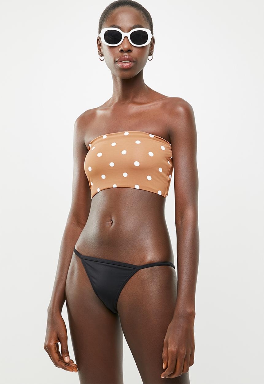 Cotton On - Longline bandeau bikini top - tan & white