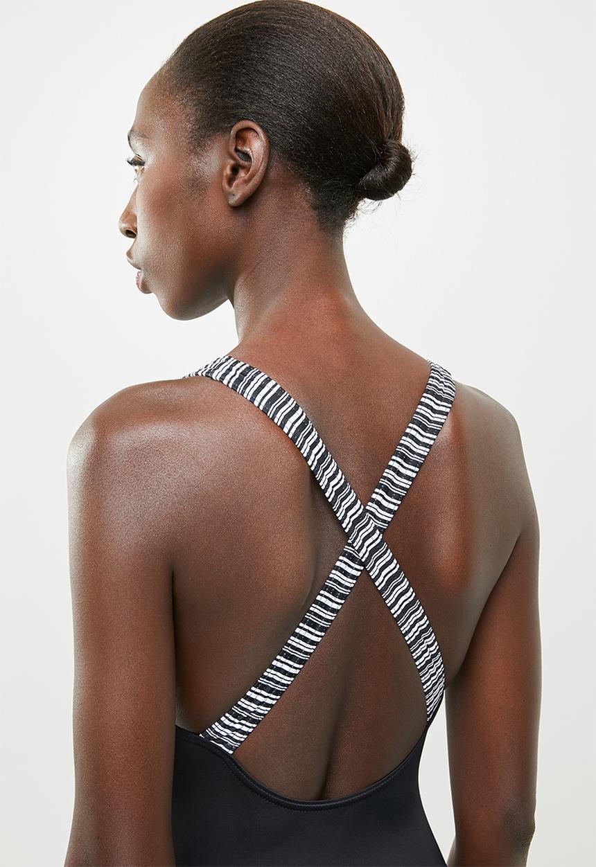 Jacqueline - Halter crossover one piece - black & white
