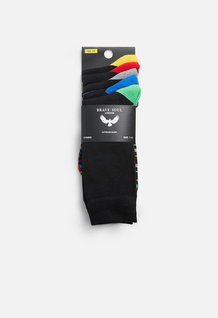 Brave Soul - Fred striped socks 5pk- black multi