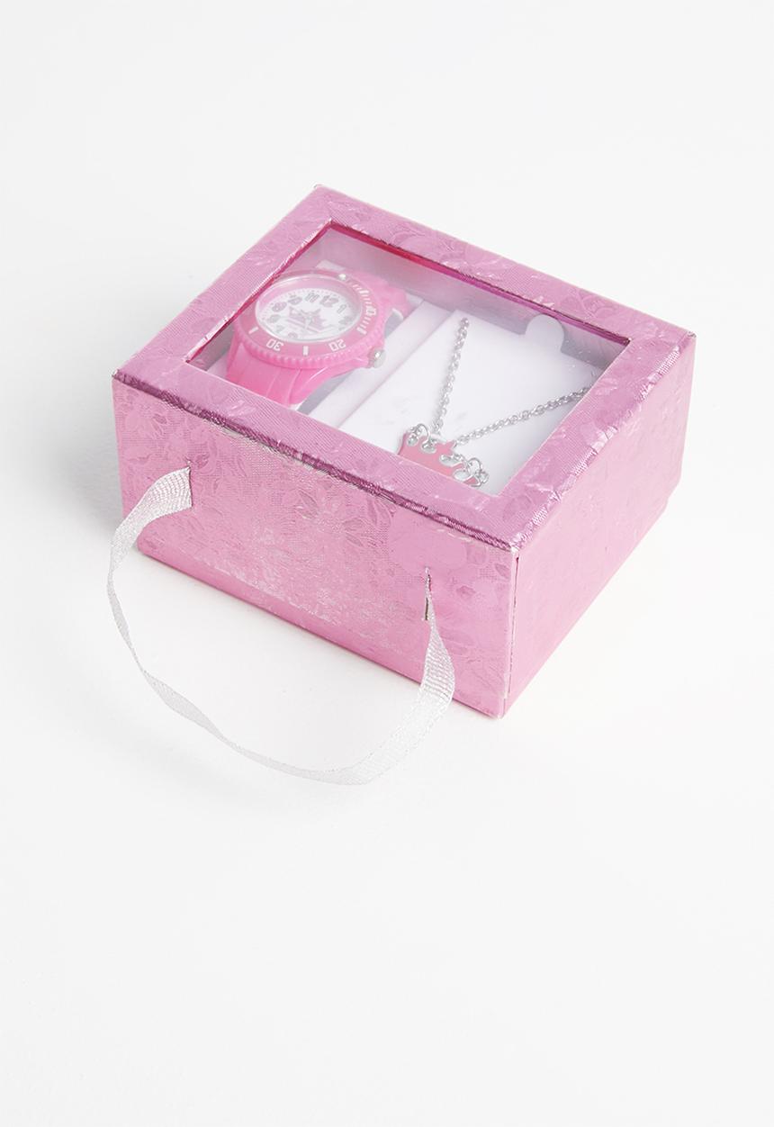 Cool Kids - Girls watch & tiara pendant set - pink & silver