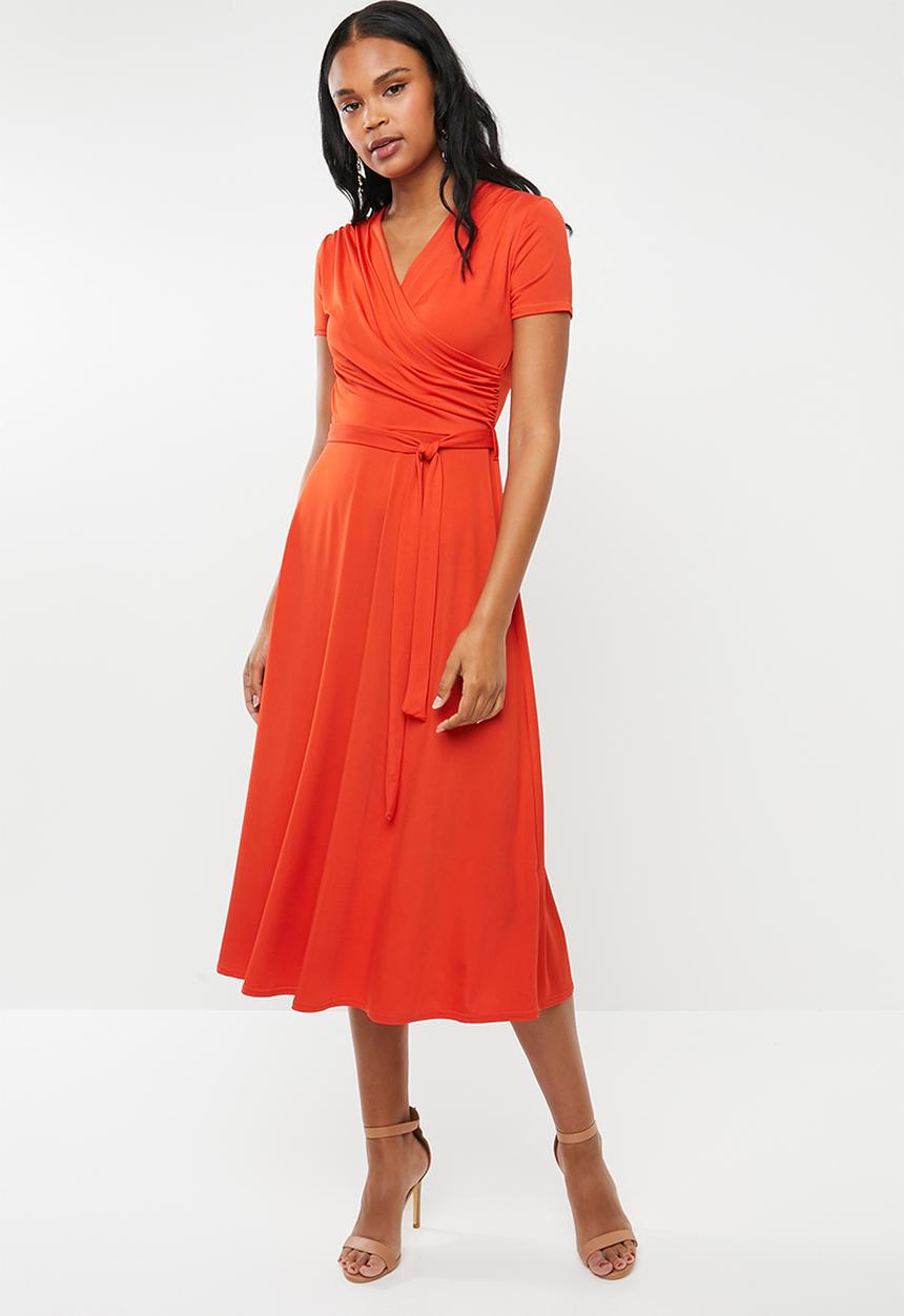edit - Wrap over fit and flare dress - orange