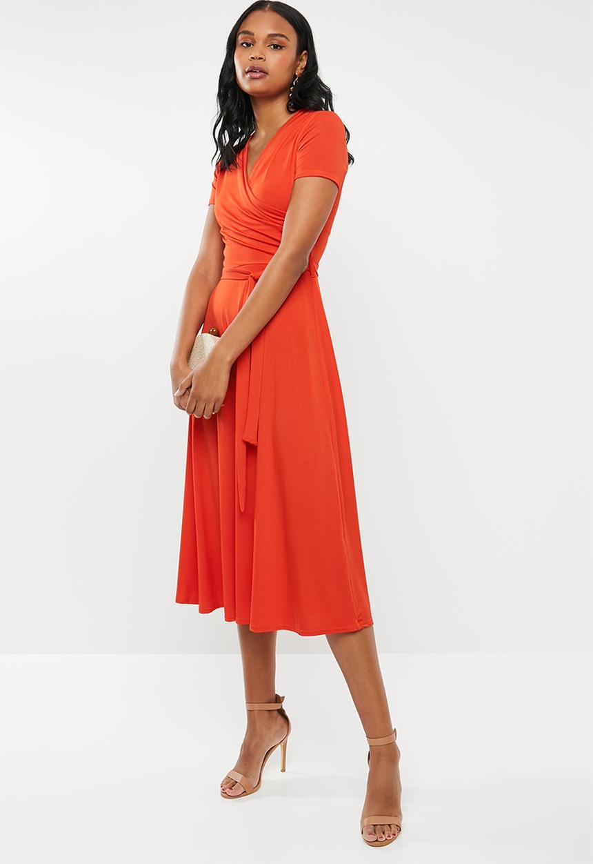 edit - Wrap over fit and flare dress - orange