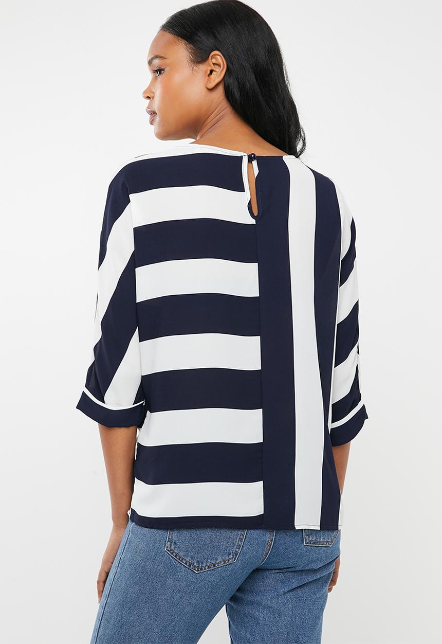 edit - Loose fit blouse - navy & white