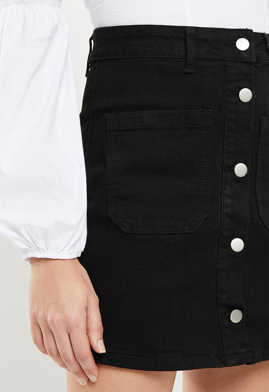 Superbalist - Black denim A-line mini skirt -  black
