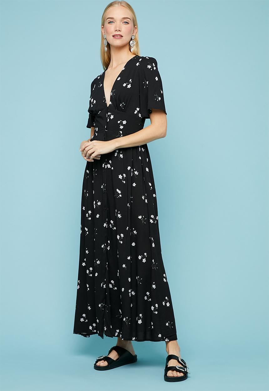 Superbalist - Button thru fit & flare dress - black & grey