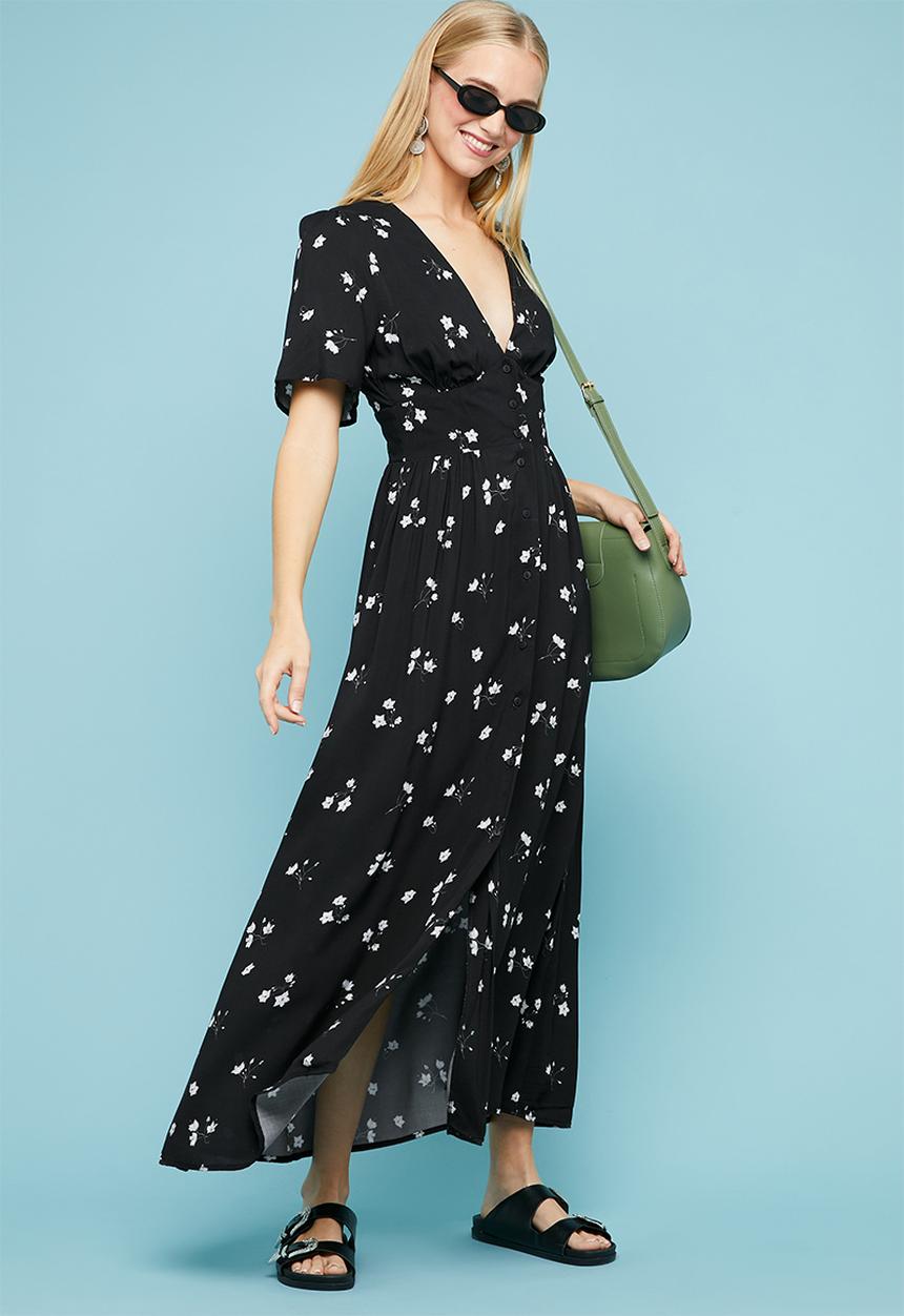 Superbalist - Button thru fit & flare dress - black & grey