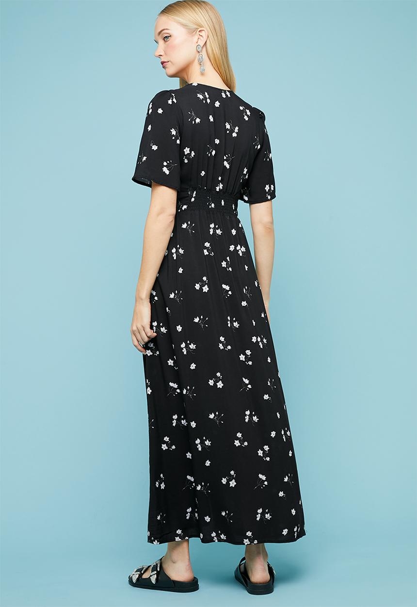 Superbalist - Button thru fit & flare dress - black & grey