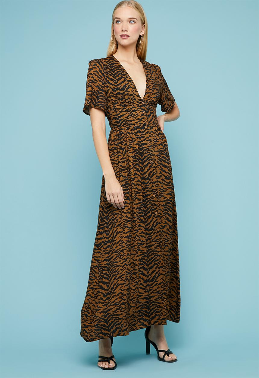 Superbalist - Button thru fit & flare dress - brown & black
