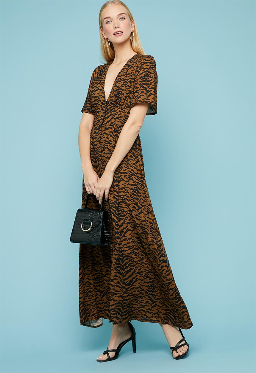 Superbalist - Button thru fit & flare dress - brown & black