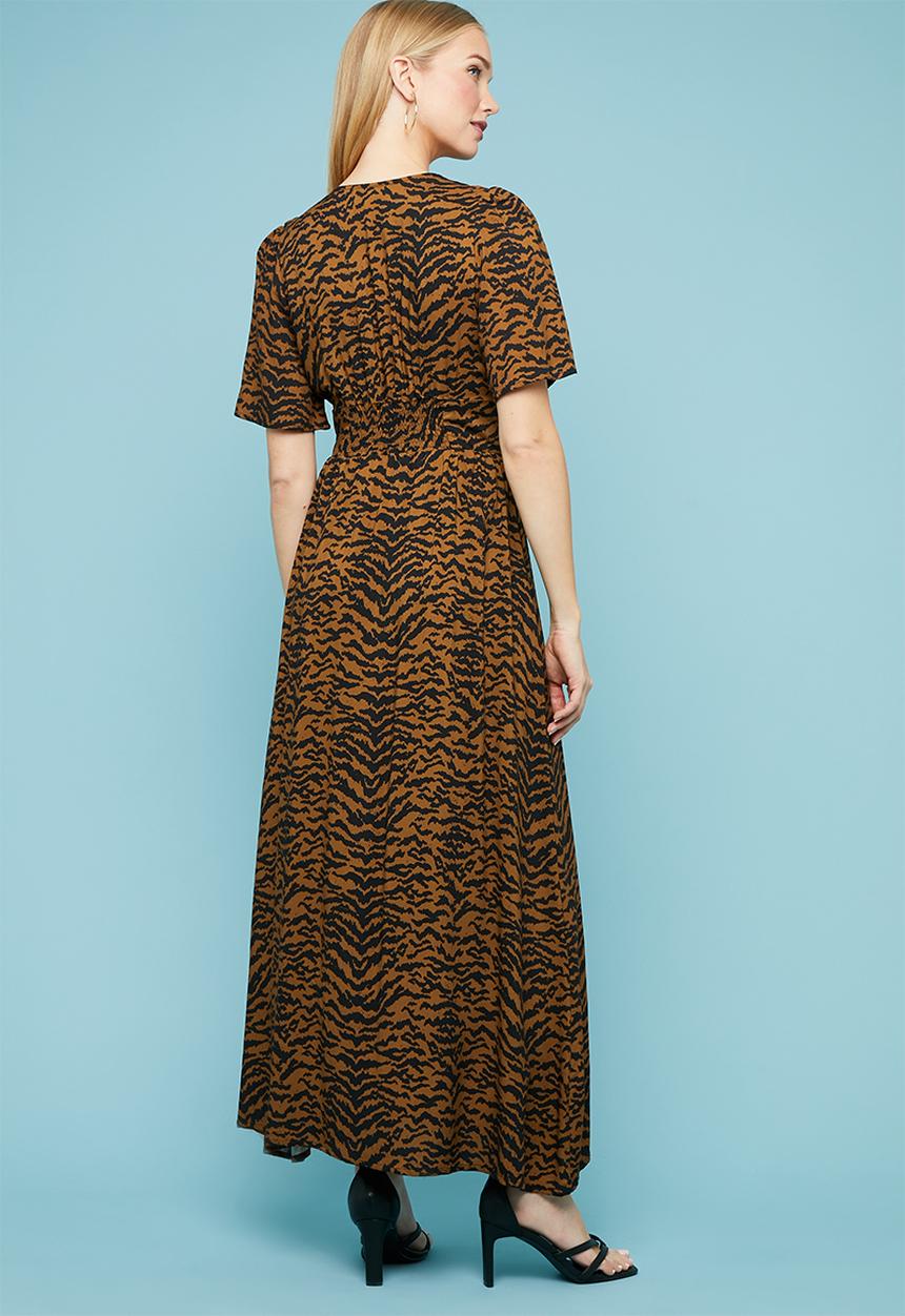 Superbalist - Button thru fit & flare dress - brown & black