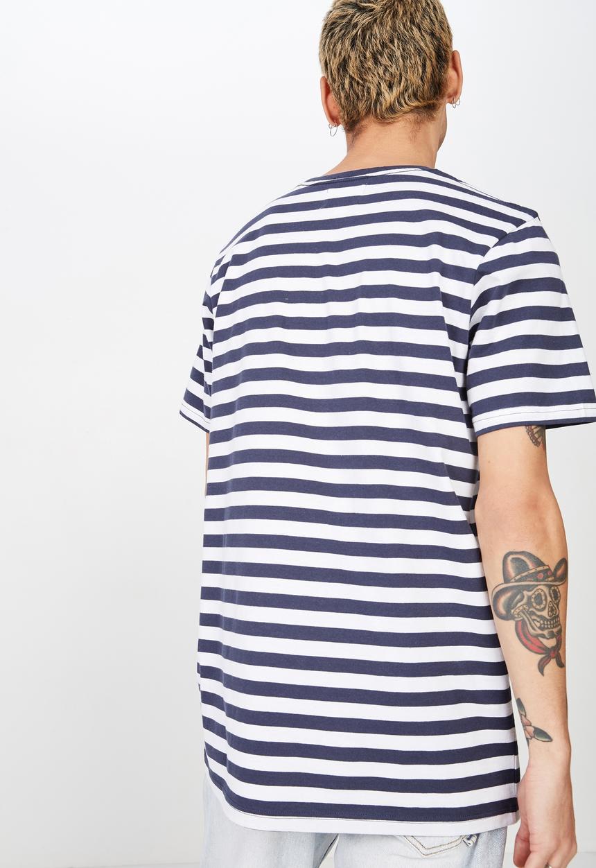 Cotton On - Tbar mid premium crew neck tee - white & navy