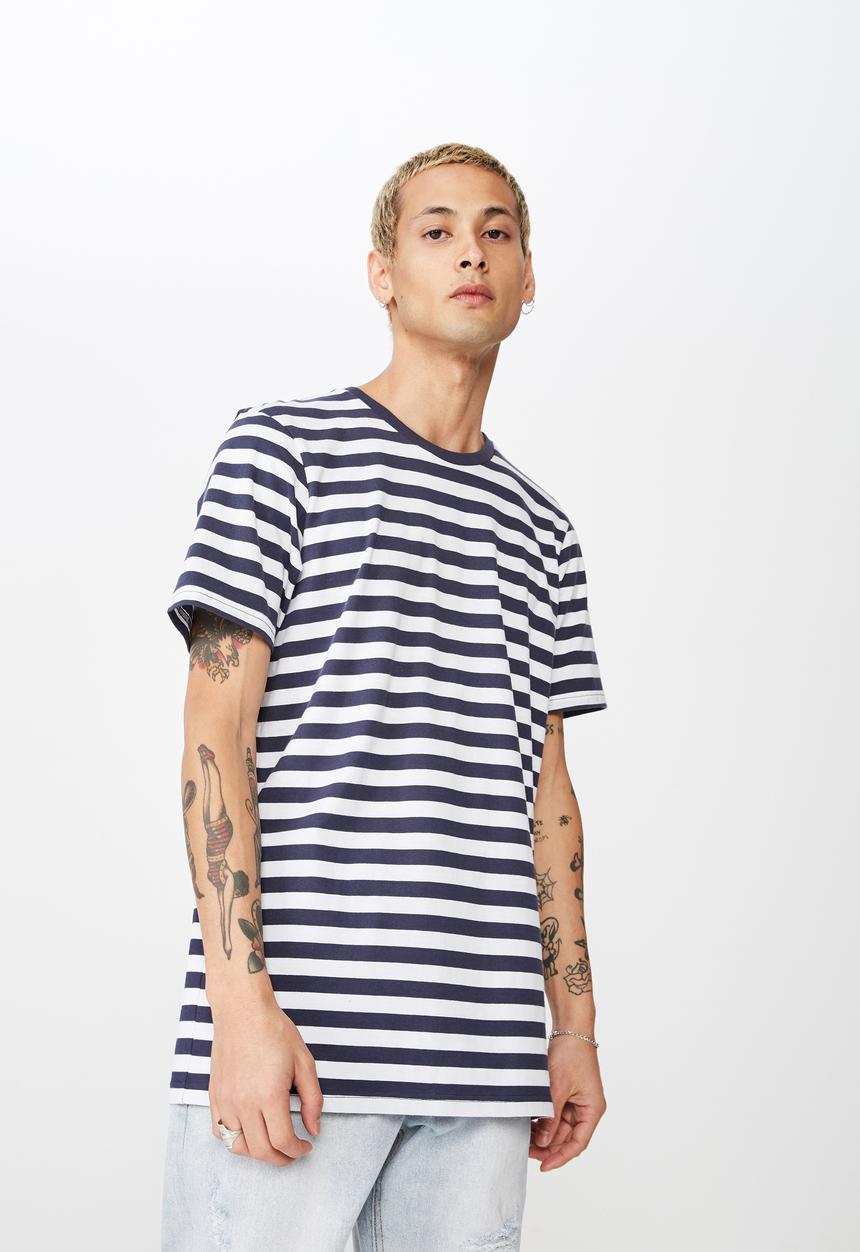 Cotton On - Tbar mid premium crew neck tee - white & navy
