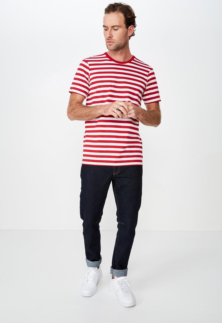 Cotton On - Tbar mid premium crew neck tee - white & red