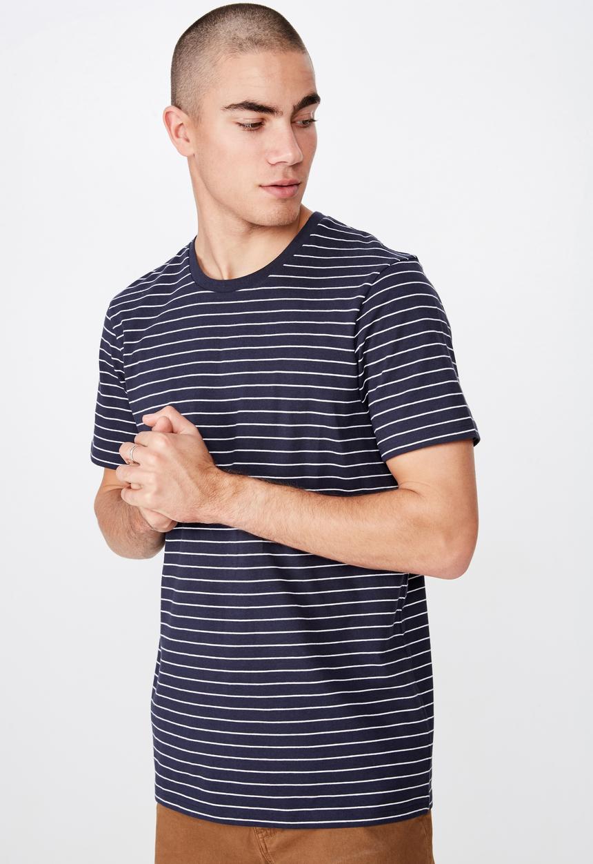 Cotton On - Tbar easy premium crew neck tee - navy & white