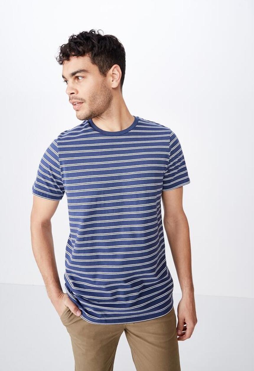 Cotton On - Tbar premium crew neck tee - blue & white