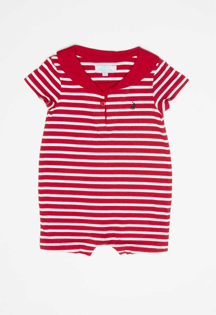 POLO - Tyler striped babygrow - red