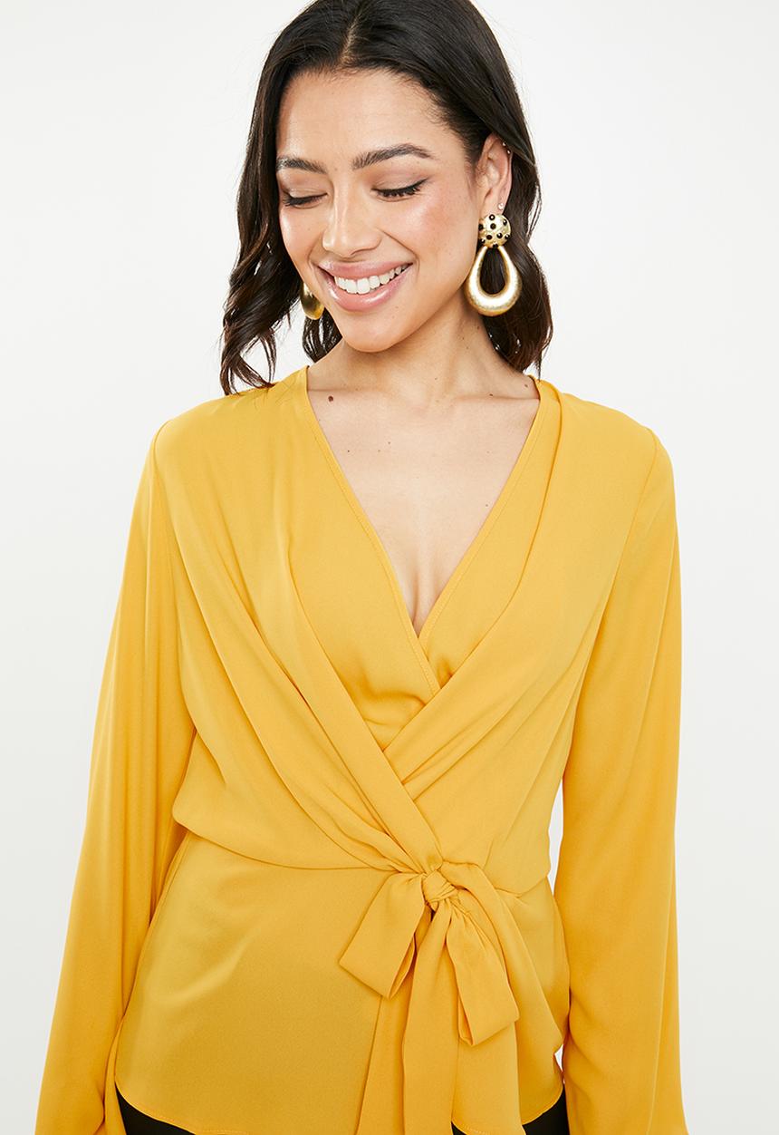 Missguided - Woven wrap blouse - yellow 