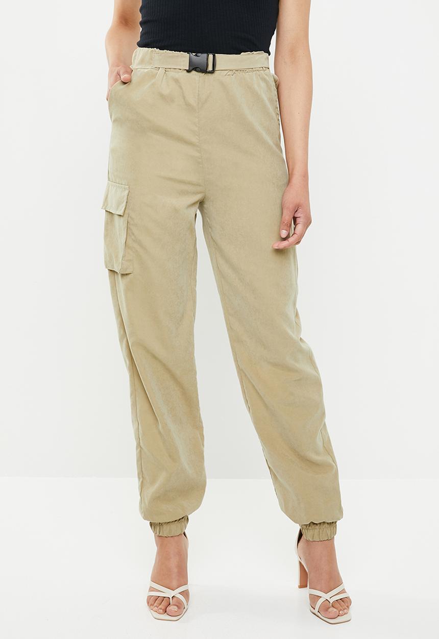 Missguided - Sandy nylon pocket buckle detail cargo trouser - brown