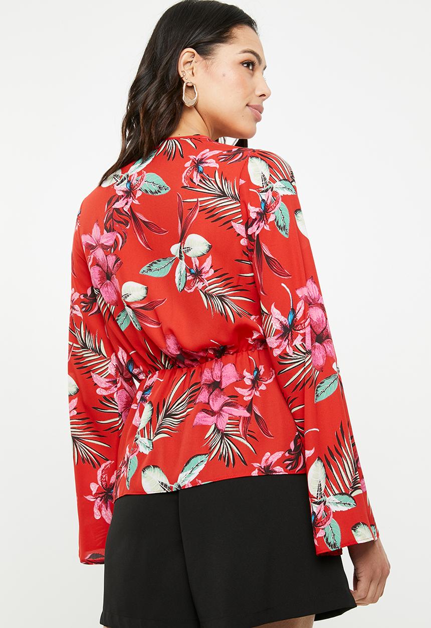 Missguided - Woven floral wrap blouse - multi