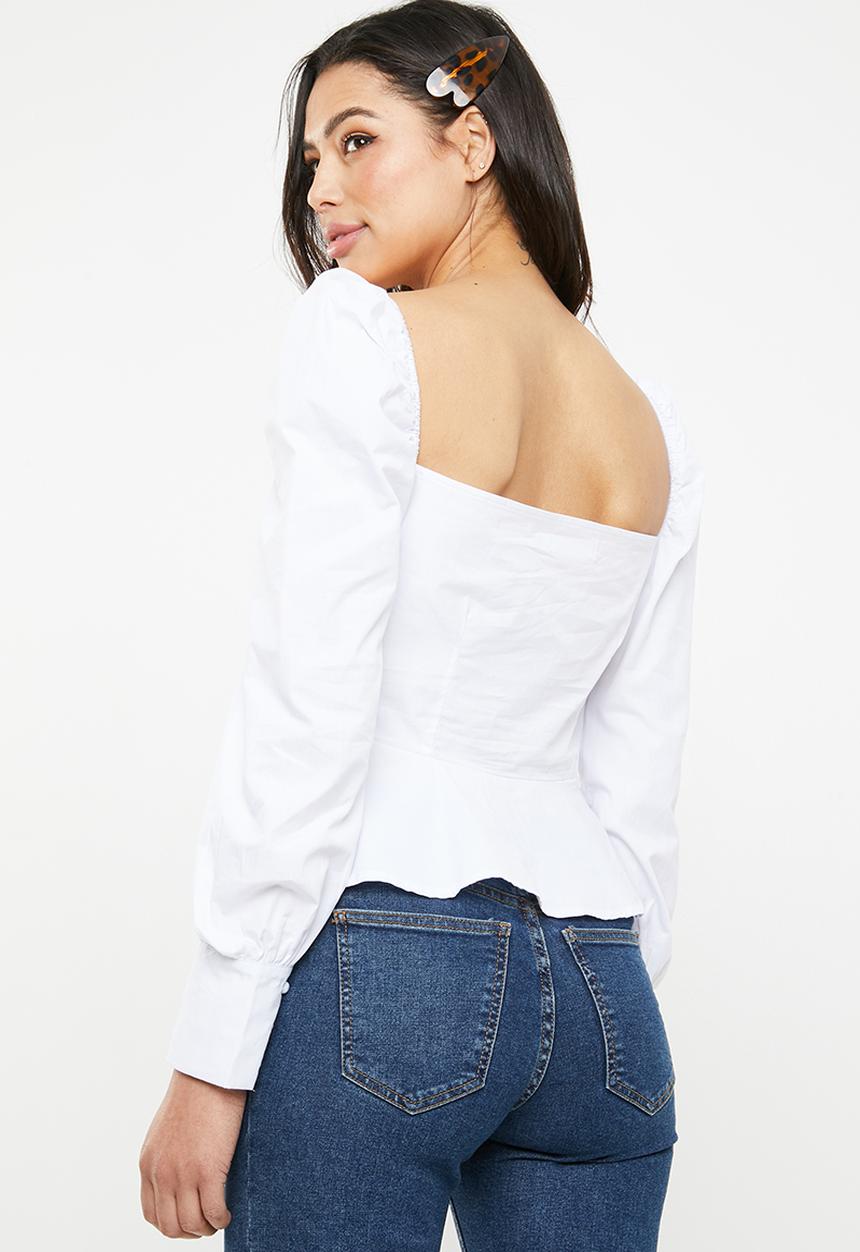 Missguided - Puff sleeve button down blouse - white
